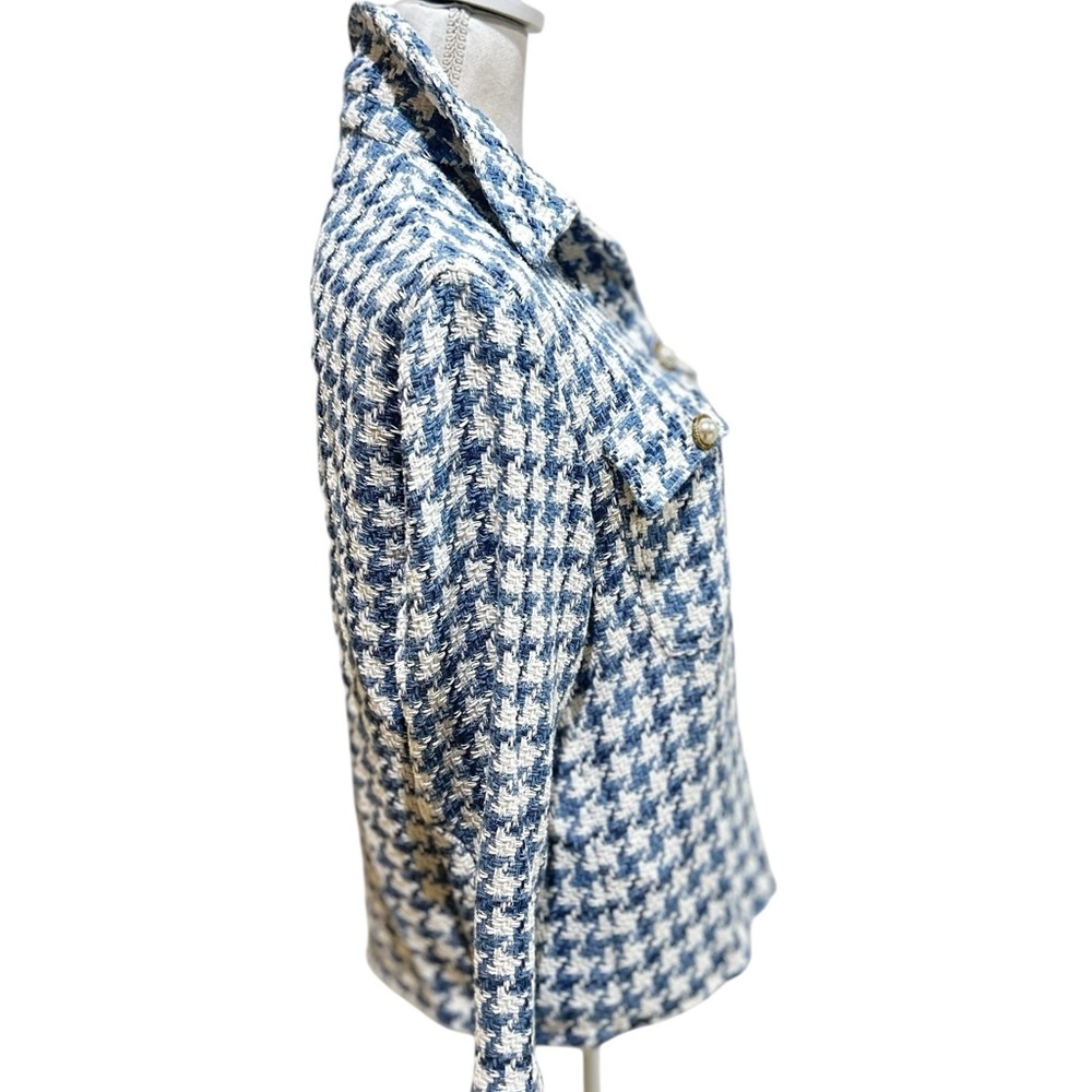 Zara Blue and White Houndstooth Button Down Shirt - Picture 8 of 12